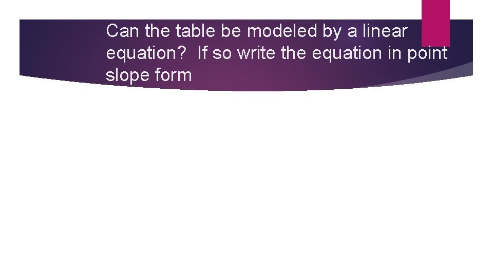 Can the table be modeled by a linear equation? If so write the equation
