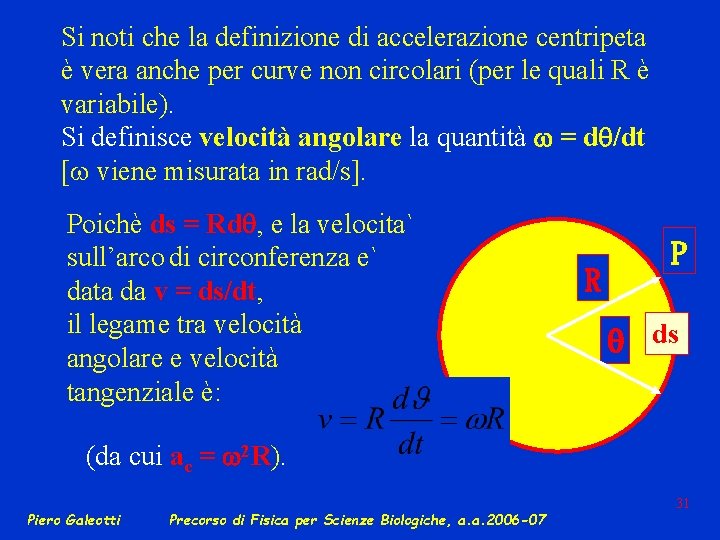 Si noti che la definizione di accelerazione centripeta è vera anche per curve non