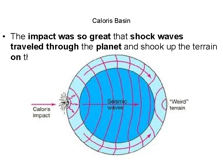 Caloris Basin • The impact was so great that shock waves traveled through the