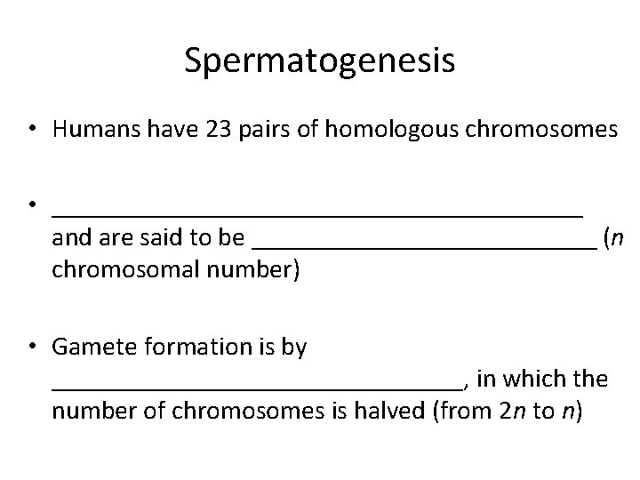 Spermatogenesis • Humans have 23 pairs of homologous chromosomes • ____________________ and are said
