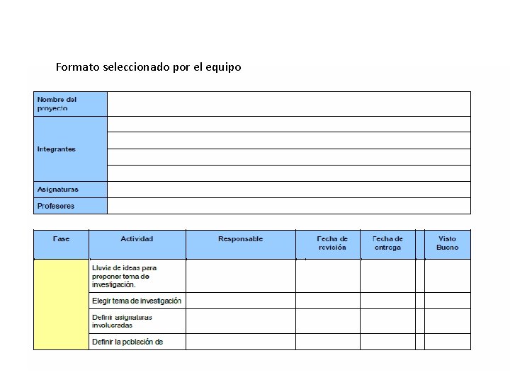 Formato seleccionado por el equipo 