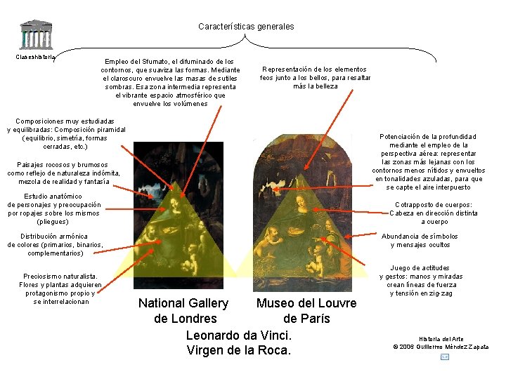 Características generales Claseshistoria Empleo del Sfumato, el difuminado de los contornos, que suaviza las Características generales Claseshistoria Empleo del Sfumato, el difuminado de los contornos, que suaviza las