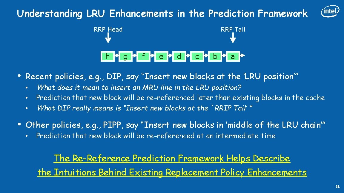 Understanding LRU Enhancements in the Prediction Framework RRP Head h • g f e