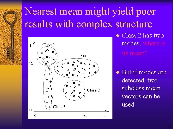 Nearest mean might yield poor results with complex structure ¨ Class 2 has two