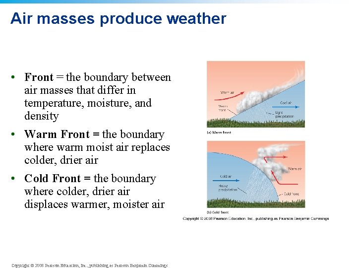 Air masses produce weather • Front = the boundary between air masses that differ Air masses produce weather • Front = the boundary between air masses that differ