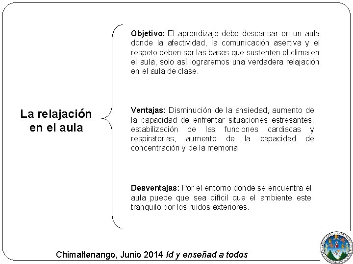 Objetivo: El aprendizaje debe descansar en un aula donde la afectividad, la comunicación asertiva