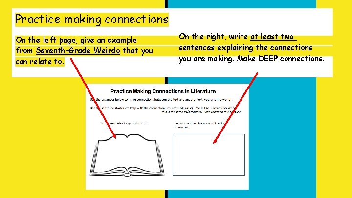 Practice making connections On the left page, give an example from Seventh-Grade Weirdo that