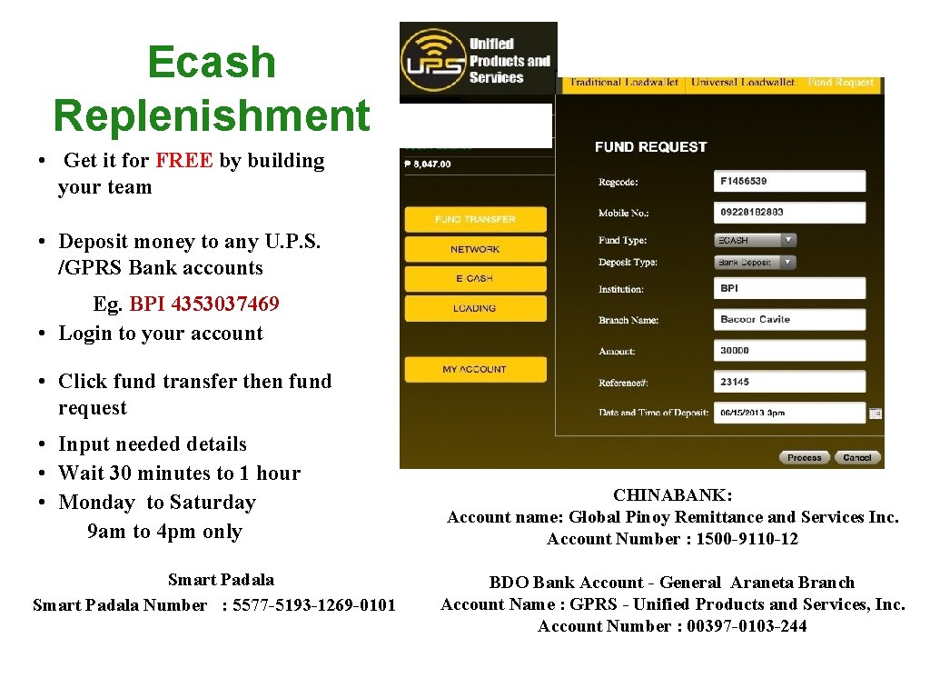 Ecash Replenishment • Get it for FREE by building your team • Deposit money
