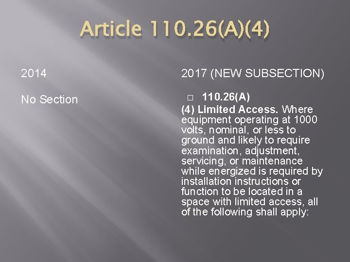 Article 110. 26(A)(4) 2014 2017 (NEW SUBSECTION) No Section 110. 26(A) (4) Limited Access.