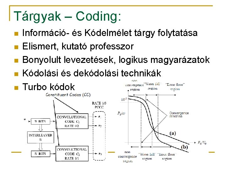 Tárgyak – Coding: n n n Információ- és Kódelmélet tárgy folytatása Elismert, kutató professzor