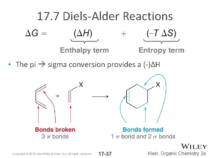 17. 7 Diels-Alder Reactions • The pi sigma conversion provides a (-)ΔH Copyright ©