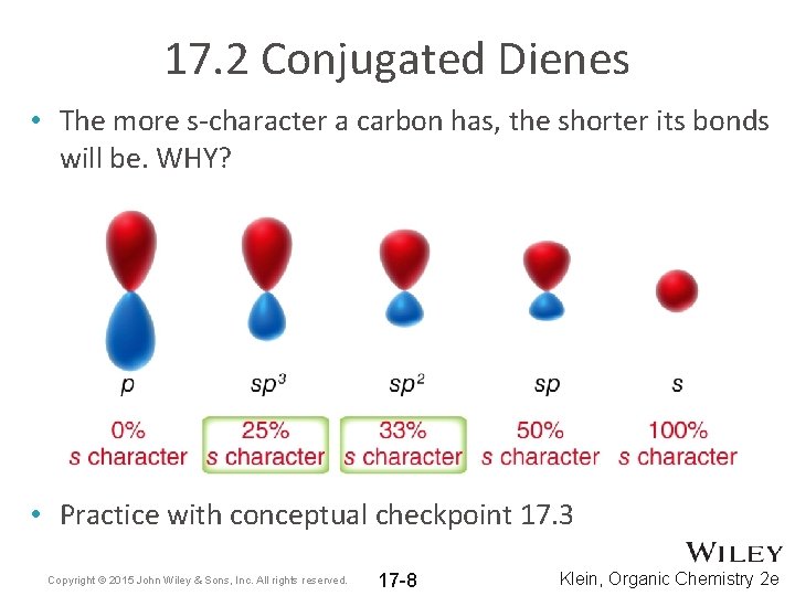 17. 2 Conjugated Dienes • The more s-character a carbon has, the shorter its