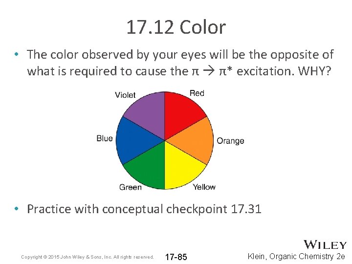 17. 12 Color • The color observed by your eyes will be the opposite