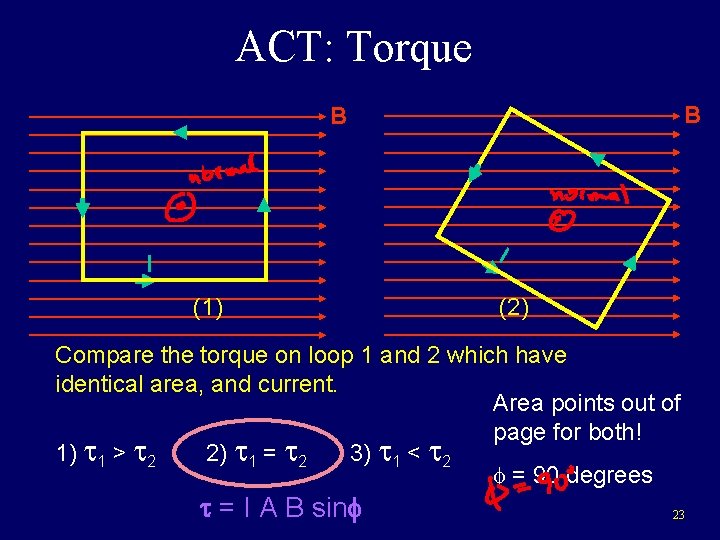 ACT: Torque B B I I (1) (2) Compare the torque on loop 1 ACT: Torque B B I I (1) (2) Compare the torque on loop 1