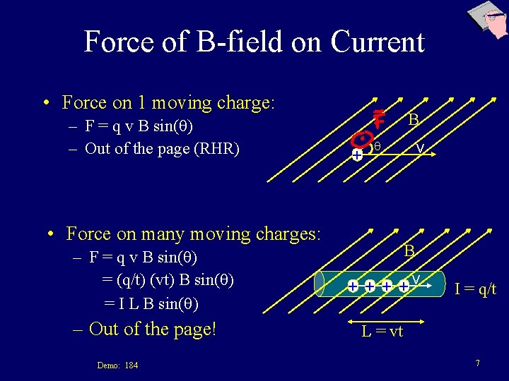 Force of B-field on Current • Force on 1 moving charge: – F = Force of B-field on Current • Force on 1 moving charge: – F =