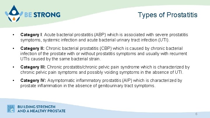 Types of Prostatitis • Category I: Acute bacterial prostatitis (ABP) which is associated with