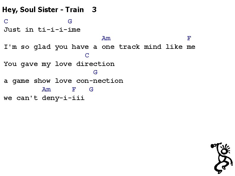 Hey, Soul Sister - Train 3 C G Just in ti-i-i-ime Am F I'm