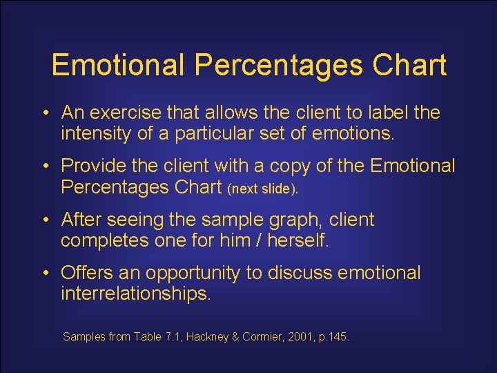 Emotional Percentages Chart • An exercise that allows the client to label the intensity