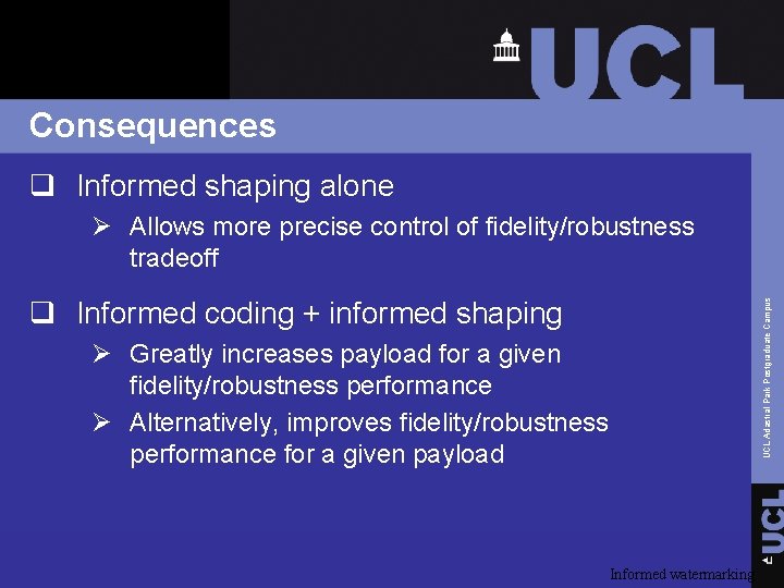 Consequences q Informed shaping alone Ø Allows more precise control of fidelity/robustness tradeoff UCL