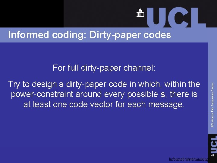 Informed coding: Dirty-paper codes Try to design a dirty-paper code in which, within the