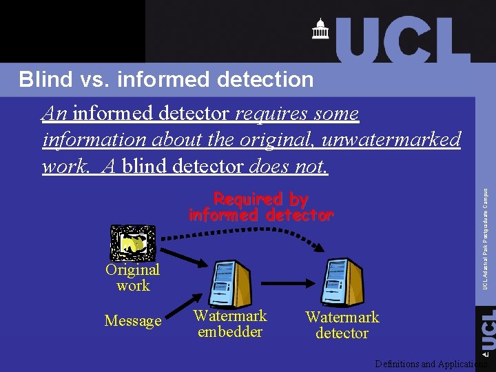Blind vs. informed detection An informed detector requires some information about the original, unwatermarked