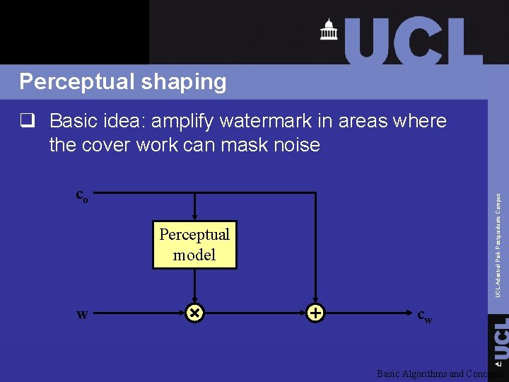 Perceptual shaping q Basic idea: amplify watermark in areas where the cover work can