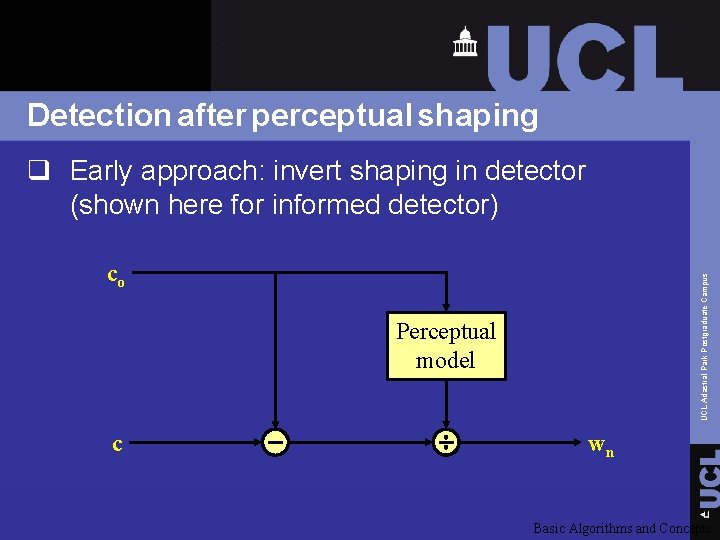 Detection after perceptual shaping q Early approach: invert shaping in detector (shown here for