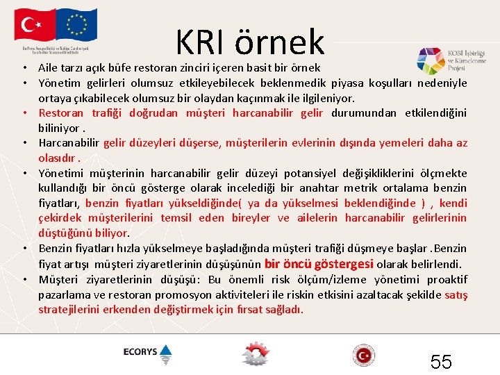 KRI örnek • Aile tarzı açık büfe restoran zinciri içeren basit bir örnek •