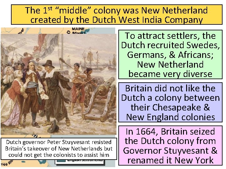 The 1 st “middle” colony was New Netherland created by the Dutch West India