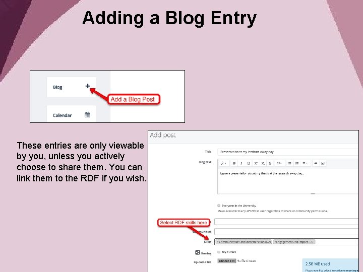 Adding a Blog Entry These entries are only viewable by you, unless you actively