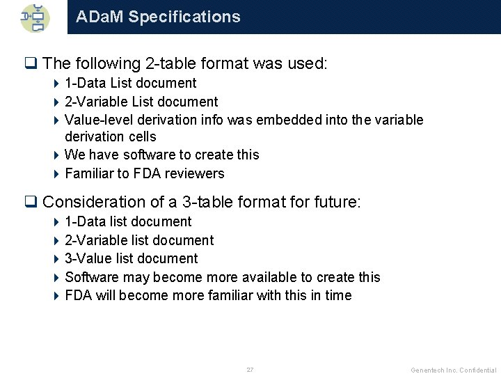 ADa. M Specifications q The following 2 -table format was used: 4 1 -Data