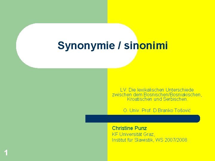 Synonymie / sinonimi LV: Die lexikalischen Unterschiede zwischen dem Bosnischen/Bosniakischen, Kroatischen und Serbischen. O.