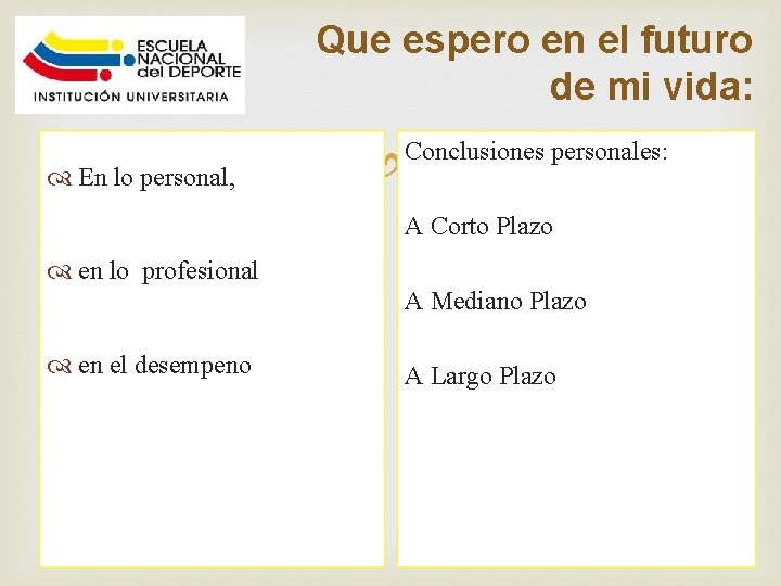 Que espero en el futuro de mi vida: En lo personal, Conclusiones personales: A