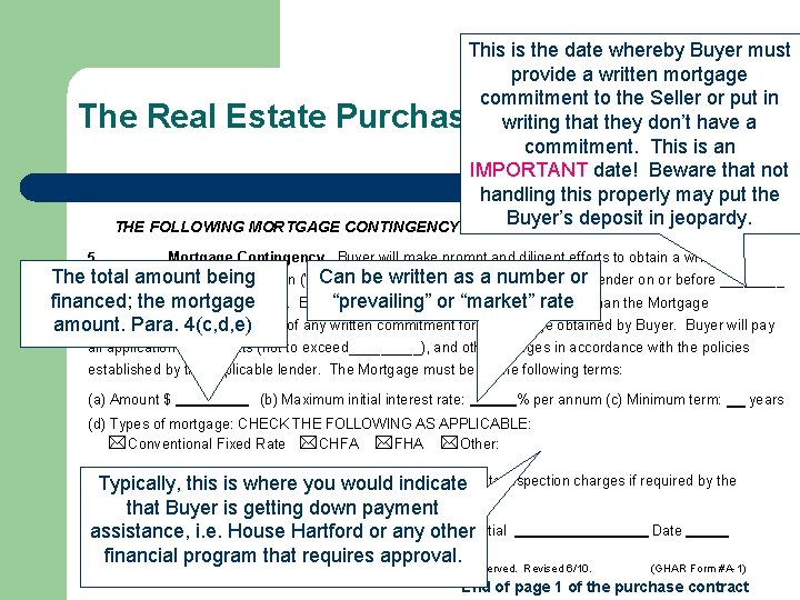 This is the date whereby Buyer must provide a written mortgage commitment to the