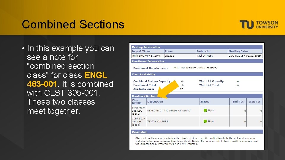 Combined Sections • In this example you can see a note for “combined section