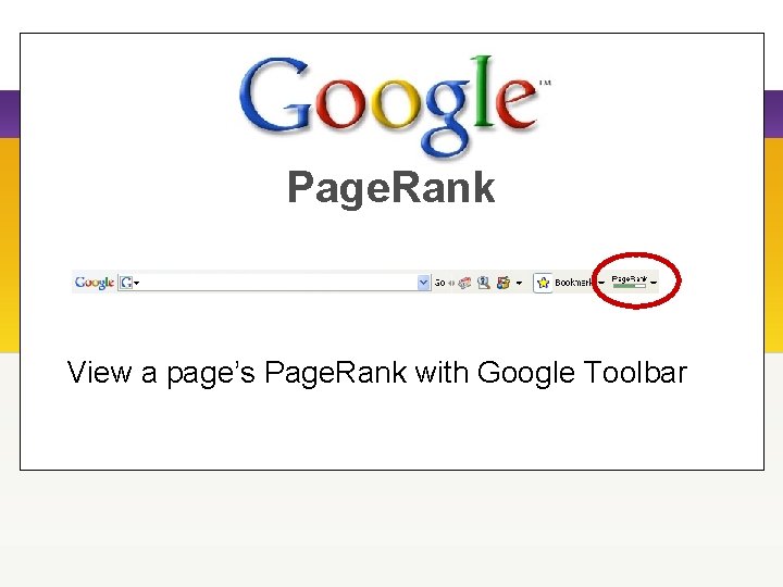 Page. Rank View a page’s Page. Rank with Google Toolbar 