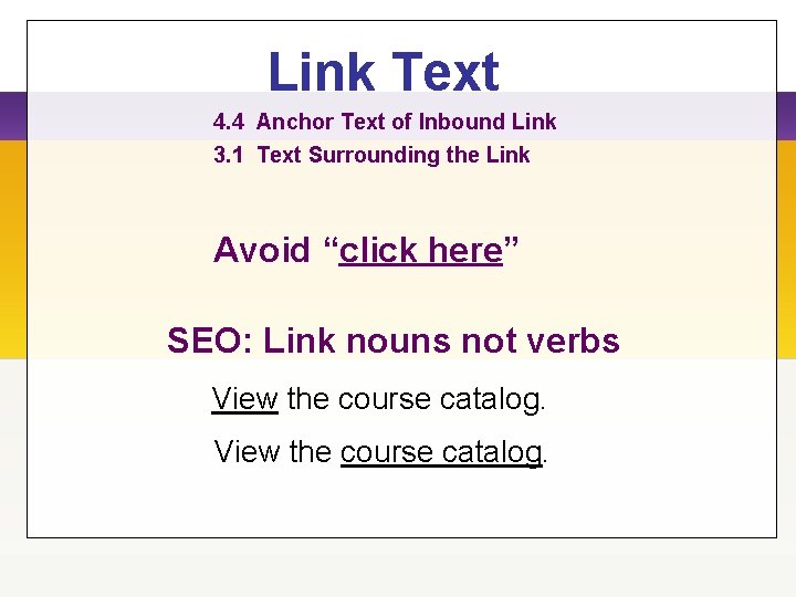 Link Text 4. 4 Anchor Text of Inbound Link 3. 1 Text Surrounding the