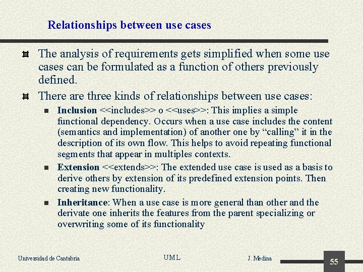 Relationships between use cases The analysis of requirements gets simplified when some use cases
