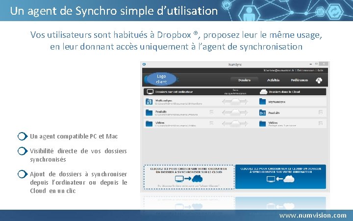 Un agent de Synchro simple d’utilisation Vos utilisateurs sont habitués à Dropbox ®, proposez Un agent de Synchro simple d’utilisation Vos utilisateurs sont habitués à Dropbox ®, proposez