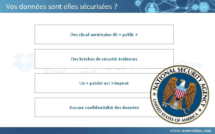 Vos données sont elles sécurisées ? Des cloud américains dit « public » Des Vos données sont elles sécurisées ? Des cloud américains dit « public » Des