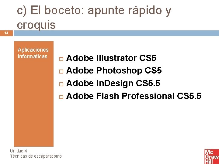 14 c) El boceto: apunte rápido y croquis Aplicaciones informáticas Unidad 4 Técnicas de