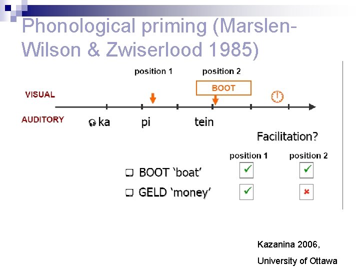 Phonological priming (Marslen. Wilson & Zwiserlood 1985) Kazanina 2006, University of Ottawa 