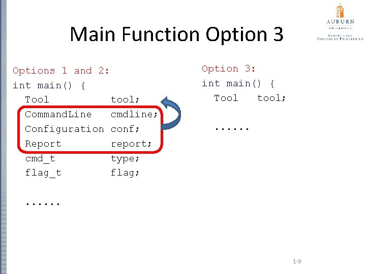 Main Function Option 3 Options 1 and 2: int main() { Tool tool; Command.