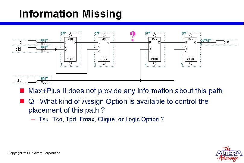 Information Missing ? n Max+Plus II does not provide any information about this path