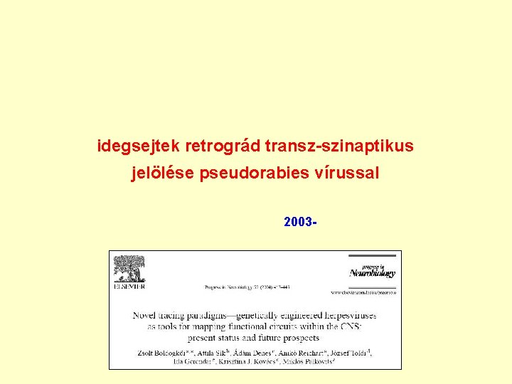 idegsejtek retrográd transz-szinaptikus jelölése pseudorabies vírussal 2003 - 