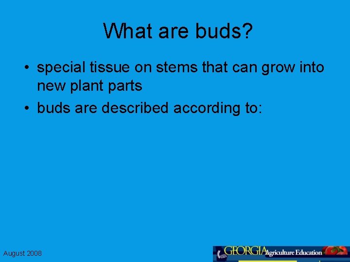What are buds? • special tissue on stems that can grow into new plant