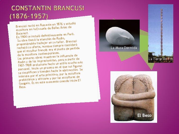 dió mania en 1876 y estu Brancusi nació en Ru ela de Bellas Artes