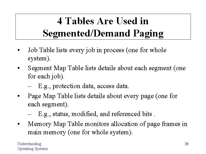 4 Tables Are Used in Segmented/Demand Paging • • Job Table lists every job