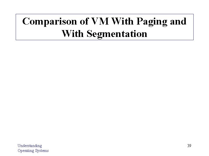 Comparison of VM With Paging and With Segmentation Understanding Operating Systems 39 