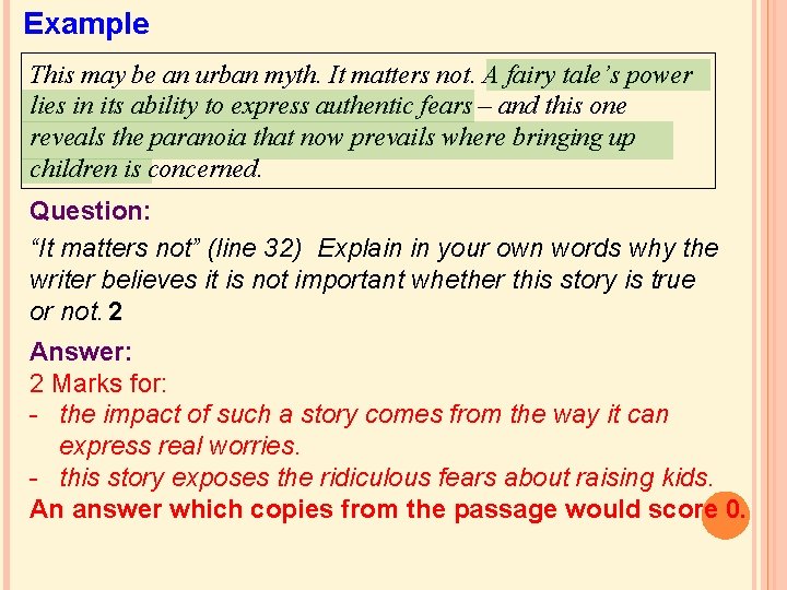 Example This may be an urban myth. It matters not. A fairy tale’s power Example This may be an urban myth. It matters not. A fairy tale’s power